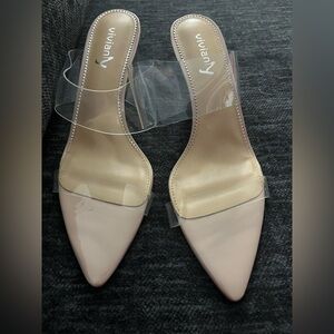 vivianly Clear Pointed Toe Sandals Transparent Strap Stiletto High Heels, NEW